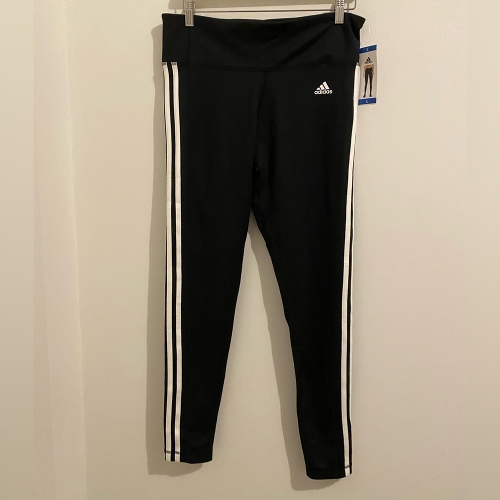Adidas Black White 3 Stripe Tight Legging Climalite Size L NEW
